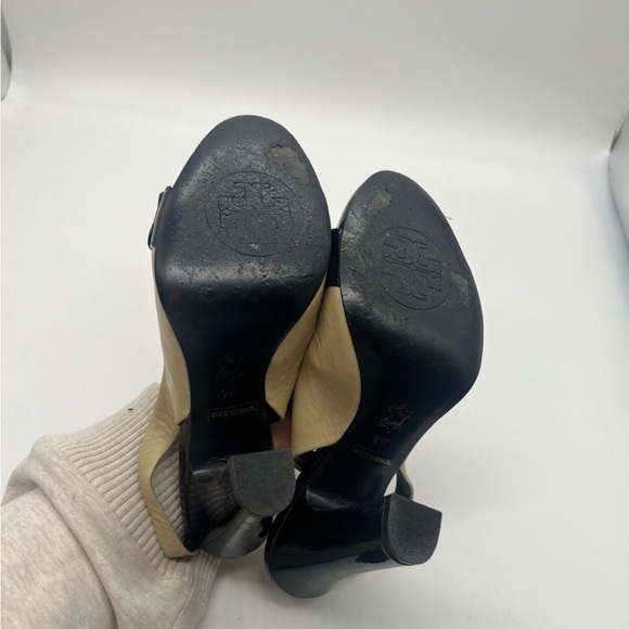 Leather Colorblock Pattern Slingback Pumps - Picture 3 of 5